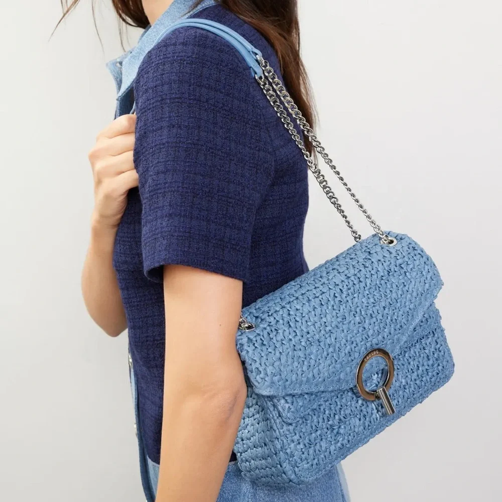 Sandro Raffia YZA Bag in Blue